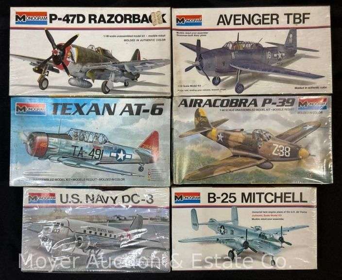 (6) Monogram Plastic Plane Model Kits, All Sealed in Plastic, 1/48 Scale and Unmarked image