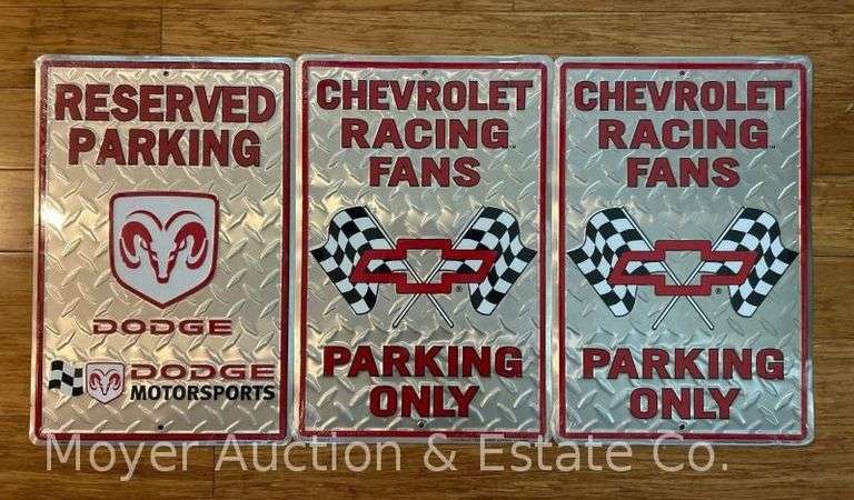 (3) Reserved Parking Signs: Dodge and Chevrolet, Sealed New in Package, 18"x12" image