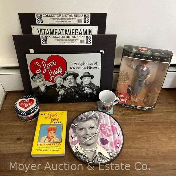 Group of "I Love Lucy" Signs, Clock, Barbie, Etc. image