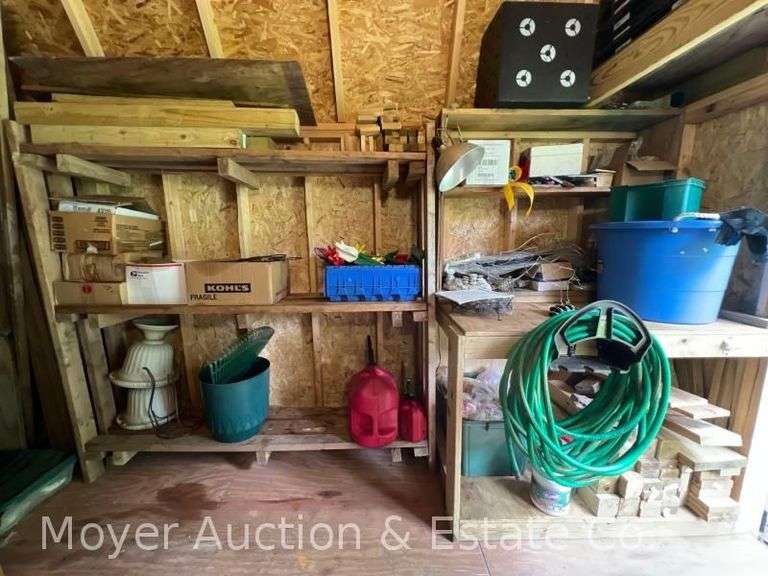 Contents of Garden Shed Wall, Garden Decor, Gas Cans, Wood, Garden Hose, Etc. image