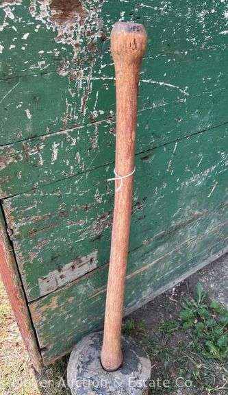 Burl Wood Maul, Hickory Handle, Antique, 35"h