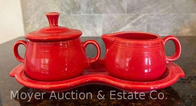 Fiestaware Red Cream and Sugar with Tray image