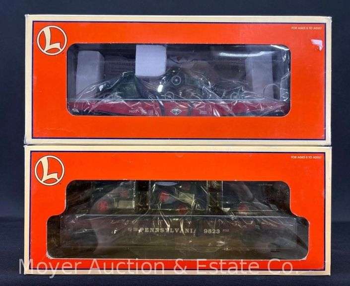 (2) Lionel Flatcars with Mack Trucks, No. 17534 and 17518, with Original Boxes