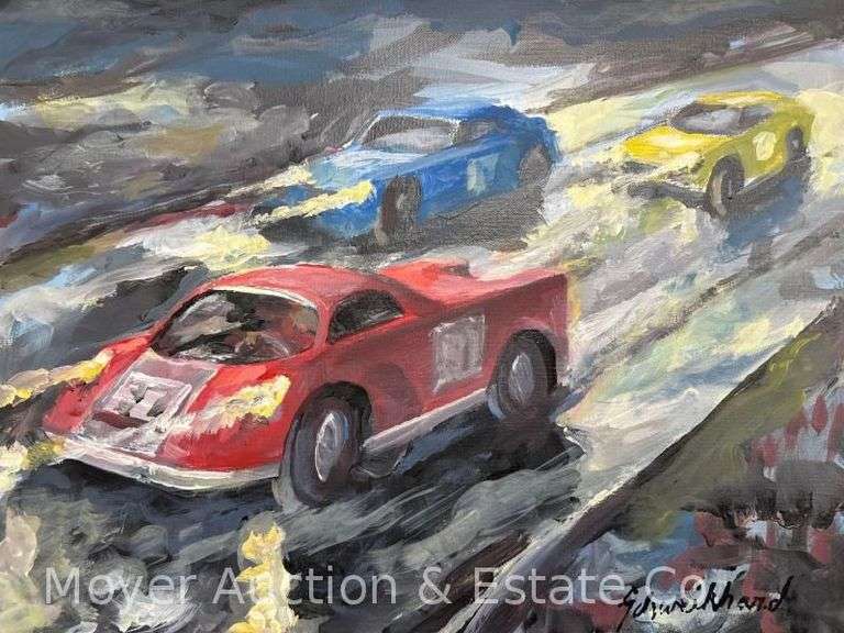 John Schweikhard "LeMans" Painting on Canvas, Artist Signed, Unframed, Overall 16" x 20" image