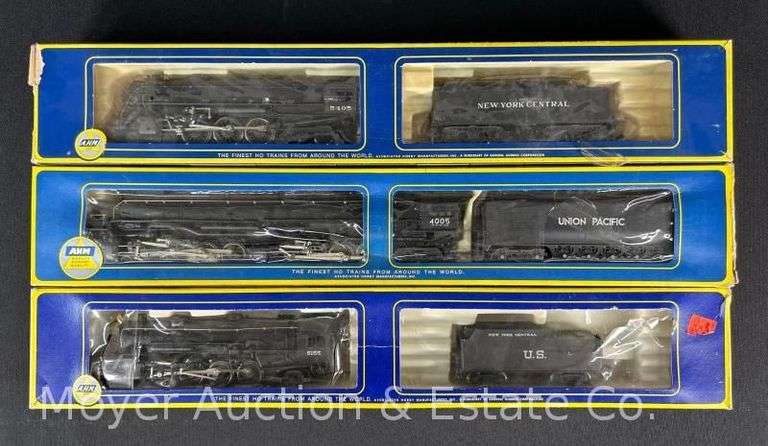(3) AHM HO Scale Steam Locomotives and Tenders, with Boxes image
