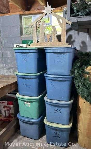 (8) Plastic Storage Totes of Asst. Christmas Decor image