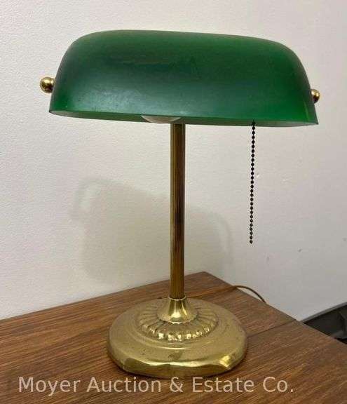 Desk Lamp with Green Glass Shade, 14"h image