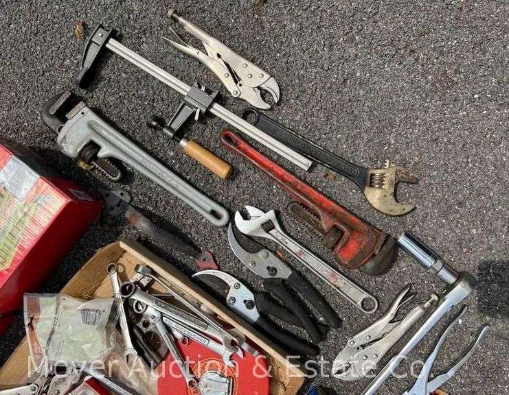 Group of Hand Tools: Wrenches, 2 T-handle Hex Key Sets, Etc.