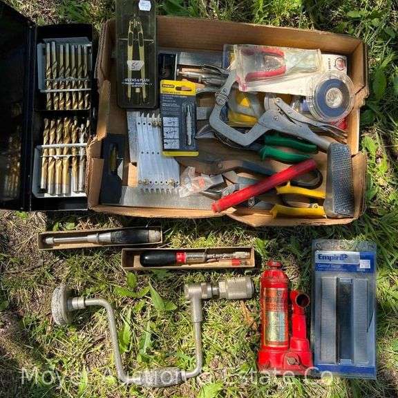 Group of Asst. Hand Tools, Drill Bits, Bottle Jack, Tin Snips, Etc. image