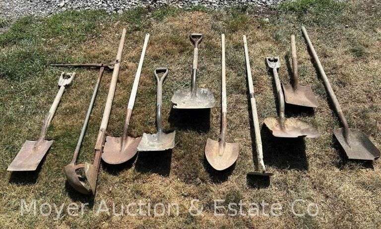 Group of Long Handled Tools Incl. Shovels, Post Hole Digger, Etc. image