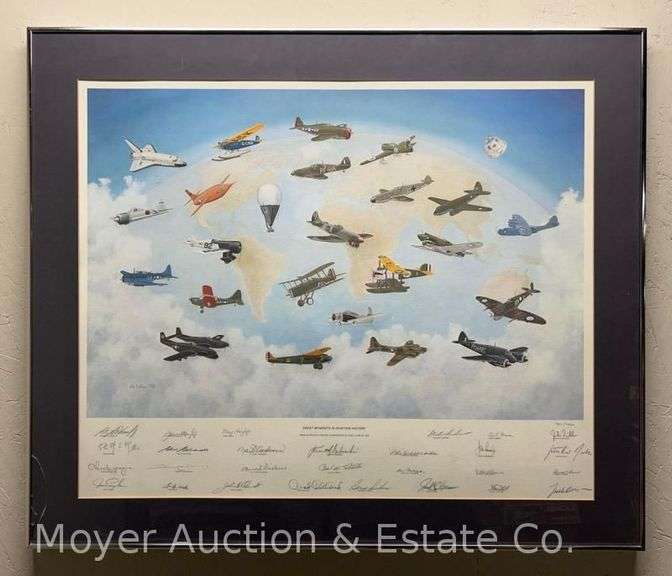 "Great Moments in Aviation History" Framed Print, 1983, #901 of 1400, 29"x35" Overall image
