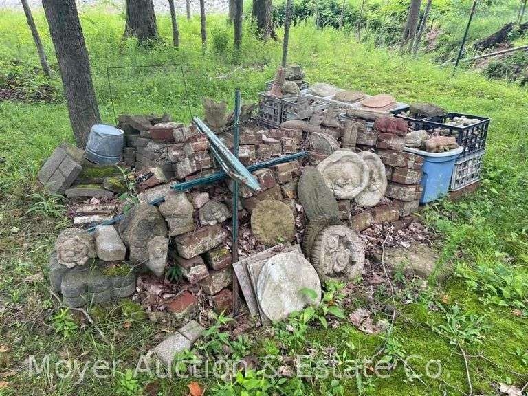 Group of Garden Figures, Bricks, Etc. image