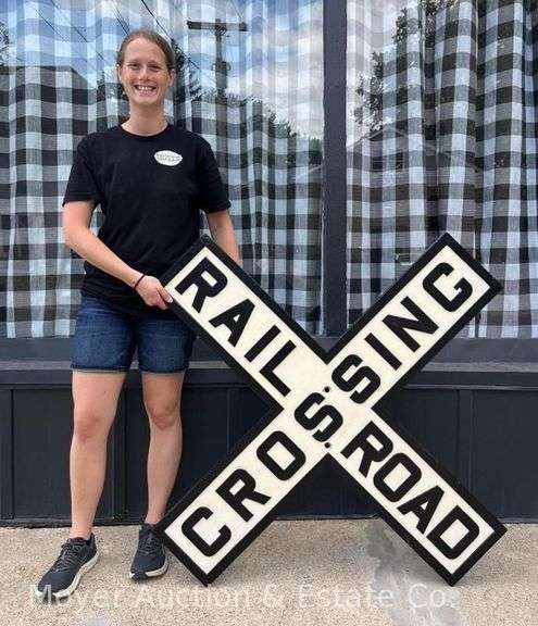 Original Cast Iron "Railroad Crossing" Sign, Good Condition, Repainted, HEAVY