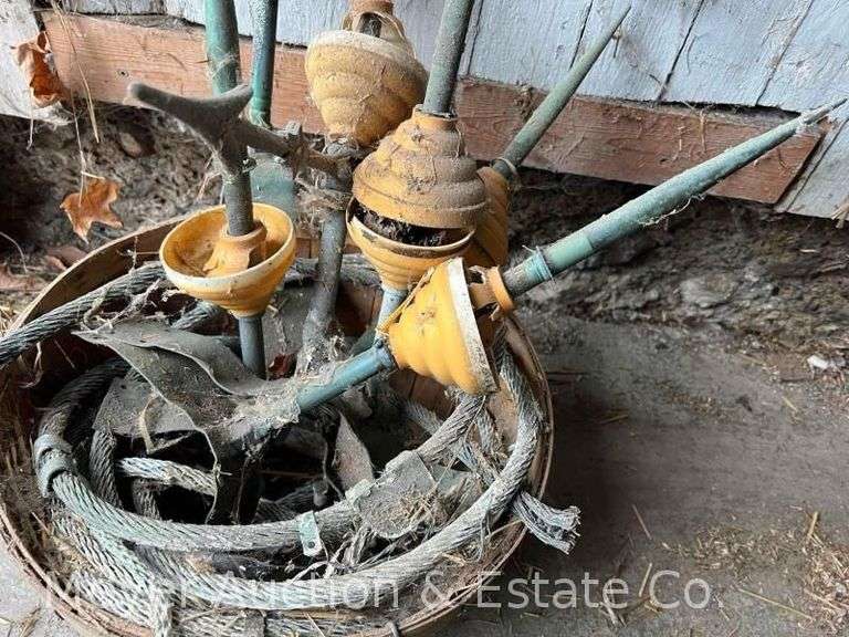 Group of Lightening Rods off Barn Roof, Connected to Cable