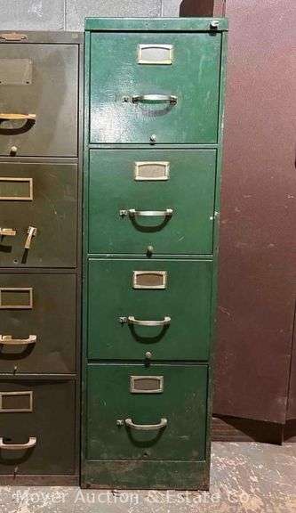 Four Drawer Metal Filing Cabinet, Painted Green, 15"x29"x53"h image