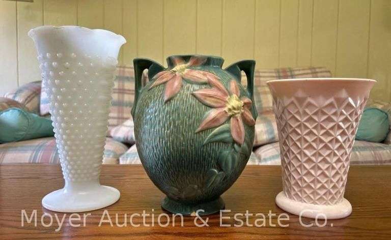 Roseville "Clematis" Vase with Other Vases, See Photos for Chip, 7"-9.5"h image