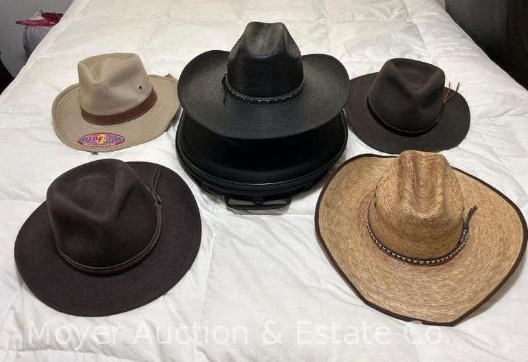 Group of Men's Cowboy Hats, Straw Bullhide, Felt, Etc. image