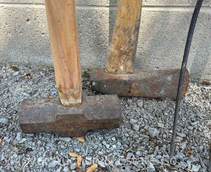 Group of Garden Tools: Sledge, Axe, Forks, Rake, Etc.