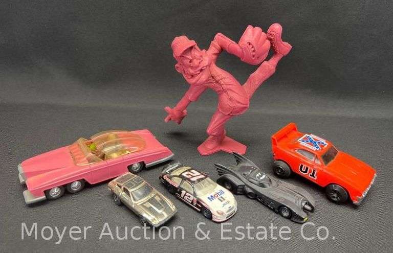 Group of Vintage Die-Cast Cars with Marx Nutty Mads "Bull Pen" Figure image