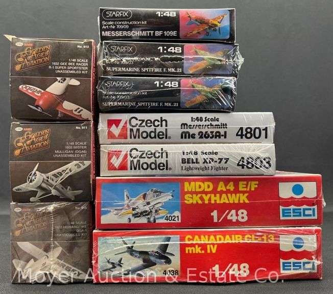 (10) Asst. Plane Plastic Model Kits, 8 Sealed in Plastic, 1/48 Scale