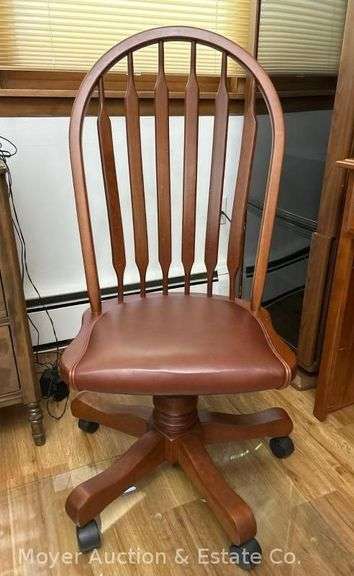 Rolling Wood Office Chair with Glass Mat image
