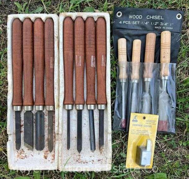 Group of Wood Chisels and Craftsman Lathe Turning Tools image