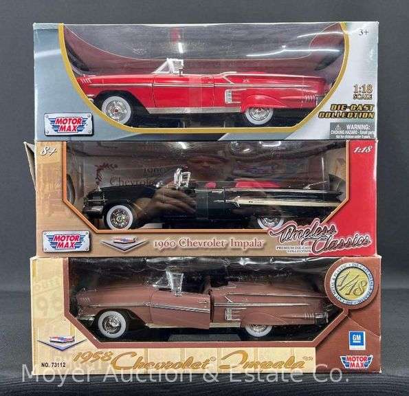 (3) Motor Max Chevrolet Impala 1:18 Scale Die-Cast Models, (2)1958 and 1960 image