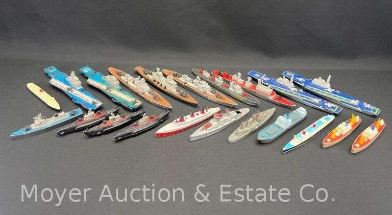 Group of Battleships and Aircraft Carriers, Die Cast and Plastic, Matchbox, Tootsie Toy, Etc., 2.5"-9"w image