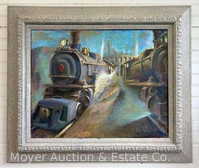 John Schweikard "Departure Ready" Painting on Canvas, Artist Signed, Framed, 23"x27" Overall image