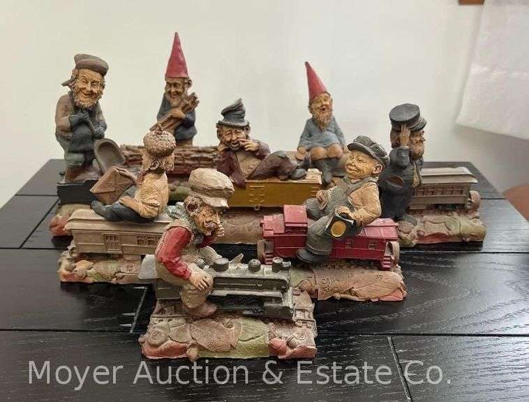 (8) Gnome Figurines Riding a Train, 5.5"-7.5"h image