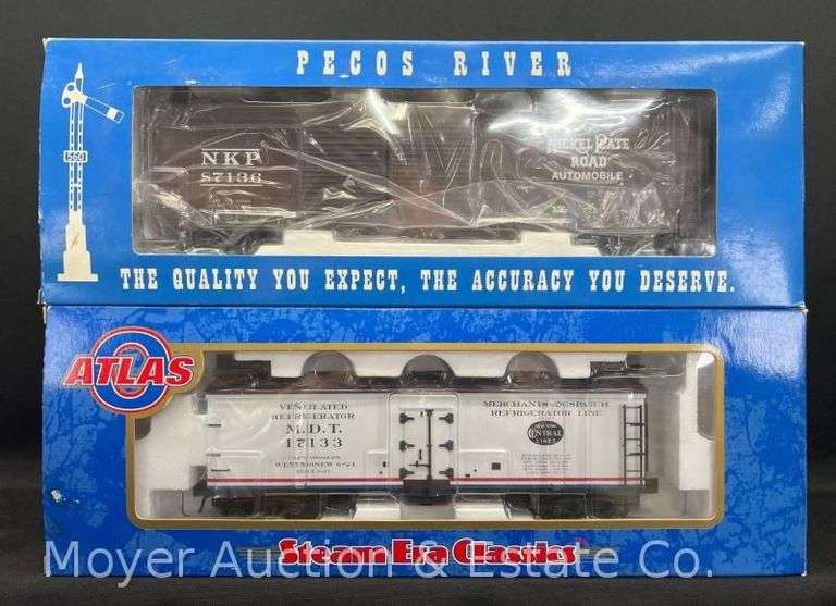 Atlas O and Pecos River O Gauge Boxcars, with Original Boxes image