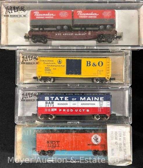 (12) Asst. Atlas N Scale Freight Cars, with Plastic Cases