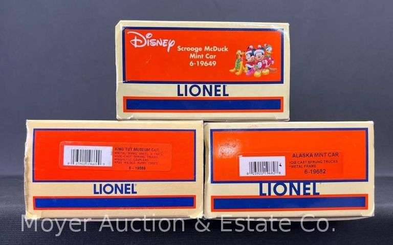 (3) Lionel Mint and Museum Cars, No. 19649, 19682 and 19669, with Original Boxes