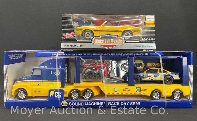 Ny-Lint Semi with Race Car and ERTL 1969 Shelby GT-500 Die Cast Car image