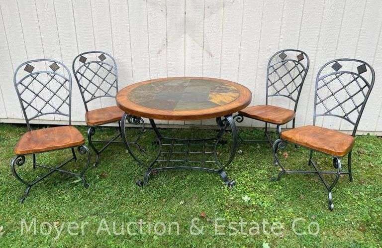 (5) Piece Patio Dining Set, Metal Frame with Wood Seats and Tabletop, 48"w image
