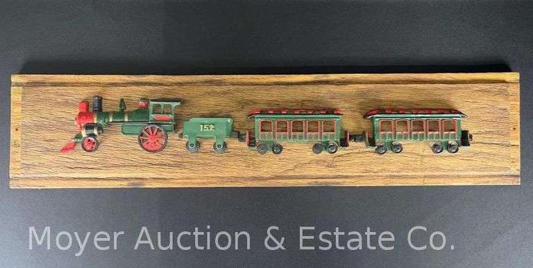 Cast Iron Train Mounted to Board, 32"w Overall image