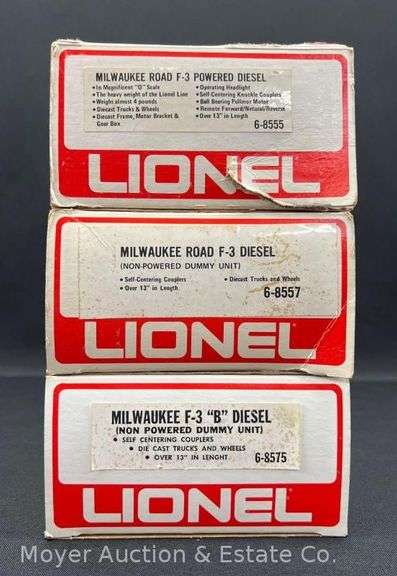 Lionel Milwaukee Road F-3 ABA Diesel Locomotive Set, No. 8555, 8557 and 8575
