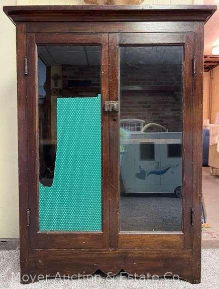 2 Door Glass Front Cabinet, See Photos for Broken Glass, 31"x15"x42"h image