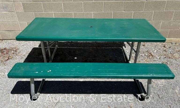 Lifetime Green Poly Folding Picnic Table, Good Condition image