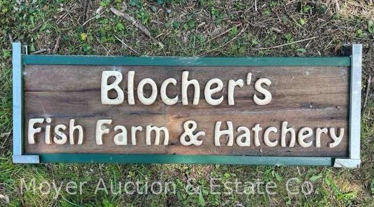 "Blocher’s Fish Farm and Hatchery" Sign, Double Sided, 52”x18”h image