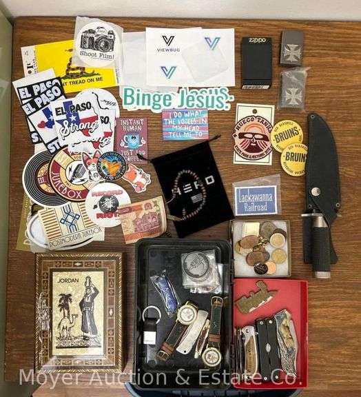Group of Pocker Knives, Zippo Lighter, Stickers, Premiums, Etc. image