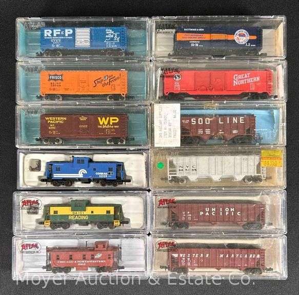 (12) Asst. Atlas N Scale Freight Cars, with Plastic Cases image