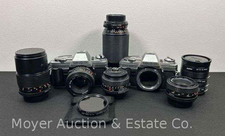 (2) Minolta X-370 Film Cameras with Asst. Lens, Camera Bag, Etc. image