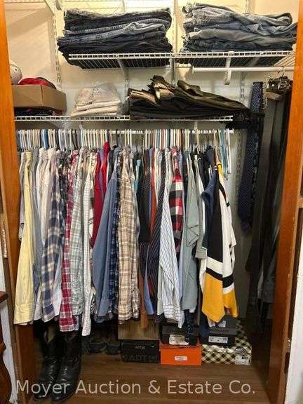 Group of Men's Clothes, Dress Shirts and Pants, Jeans, Shoes, Etc. image