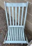 Blue Wooden Folding Chair and Vintage Metal Clam Steamer