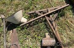 Group of Antique Long Handled Tools, Axe, Saws, Etc.