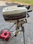 1988 Johnson 4.0hp 2 Stroke Outboard Motor, with 3gal. Plastic Gas Tank, Model #J4RCCS, Turns Over