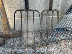 Group of Garden Tools: Sledge, Axe, Forks, Rake, Etc.