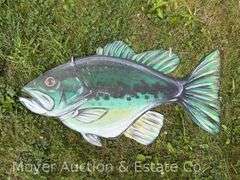 Hand-painted Wood 'Fish' Sign, double-sided, 46”w