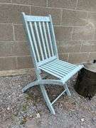 Blue Wooden Folding Chair and Vintage Metal Clam Steamer